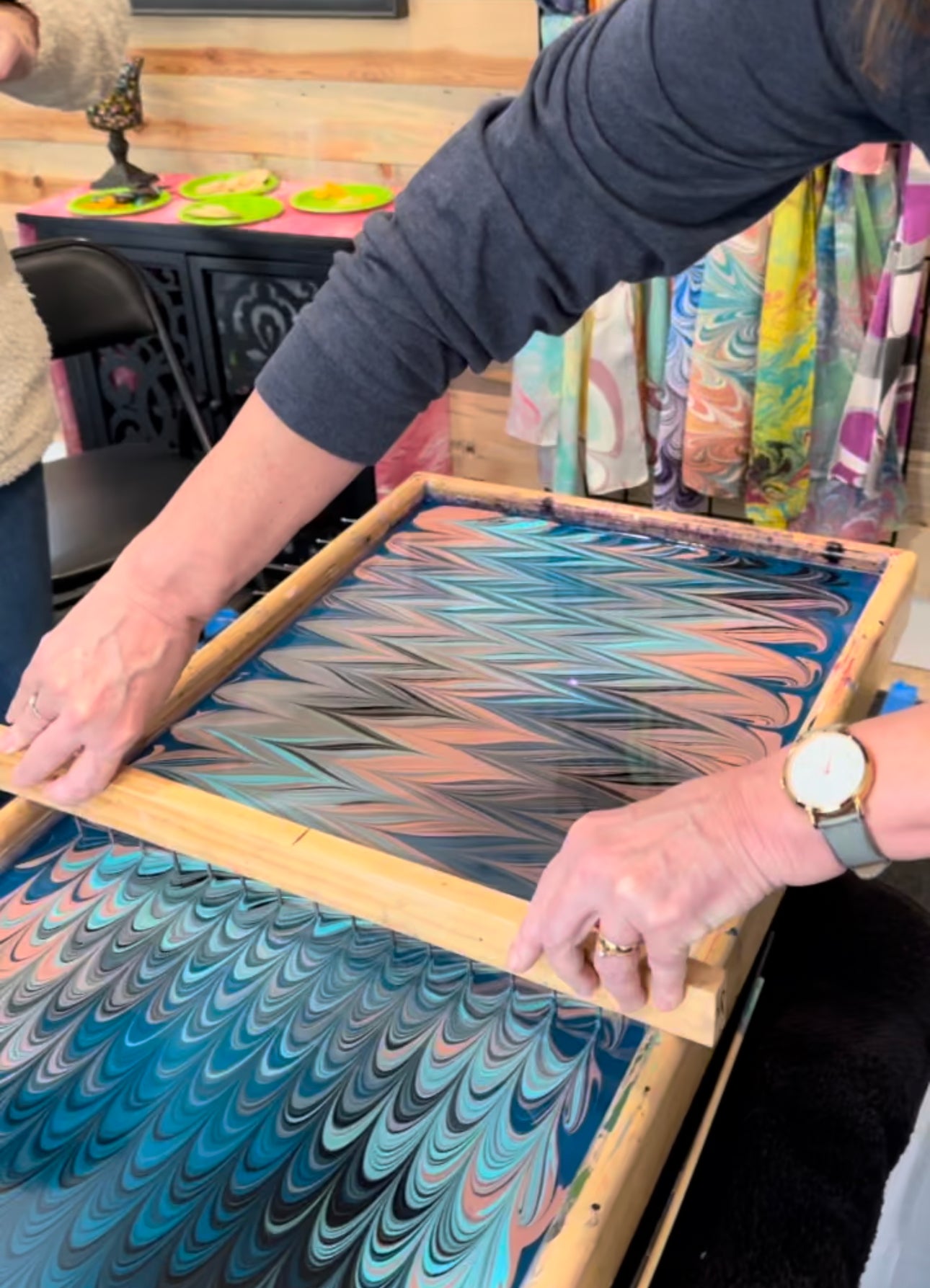 Marbling a Silk Scarf April 26