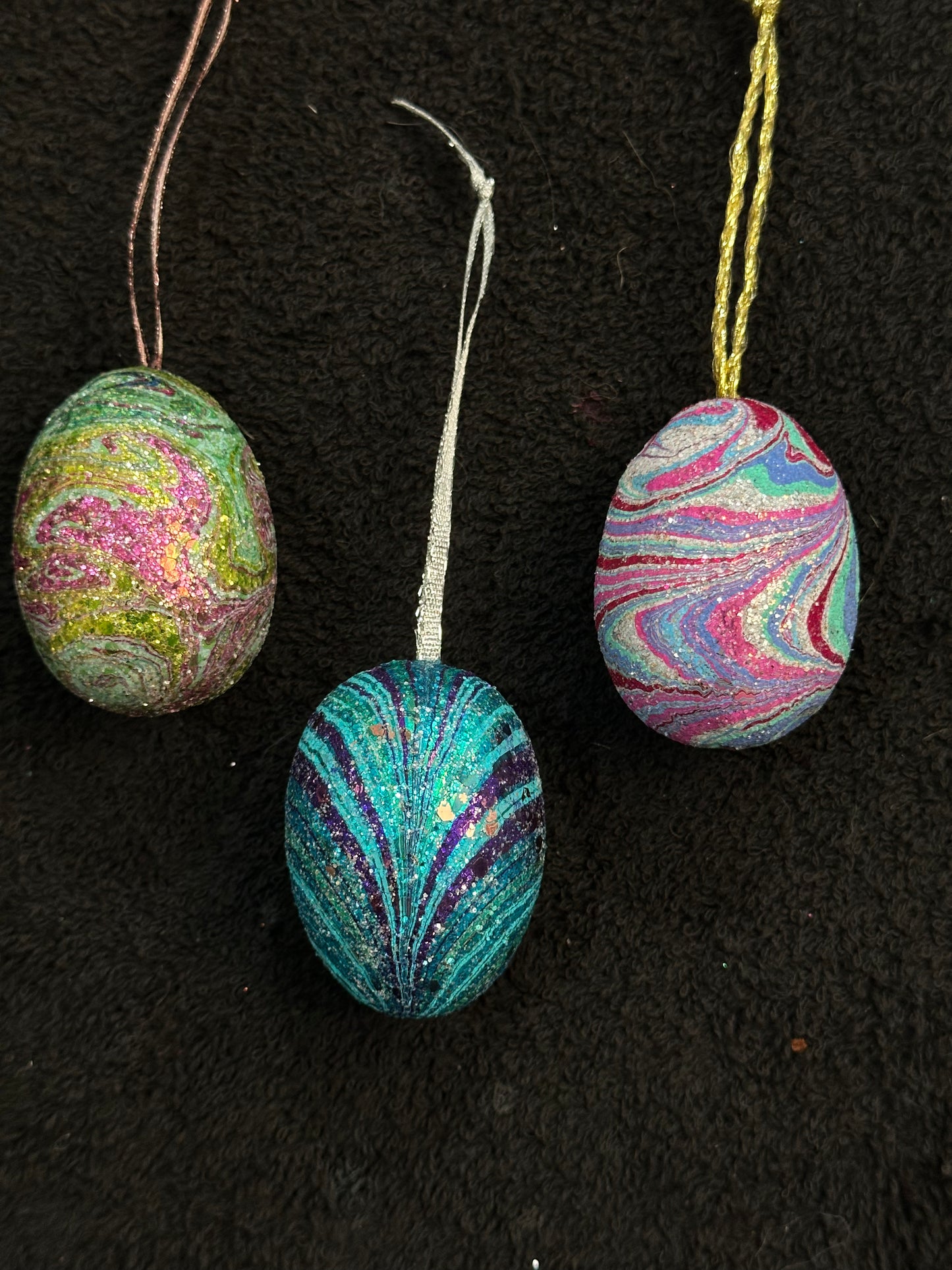 Whimsical Water Marbled Easter Egg Ornaments - Glitter Spring Decor