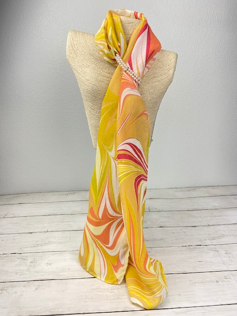 Yellow, Coral and White Silk Scarf "Lola"