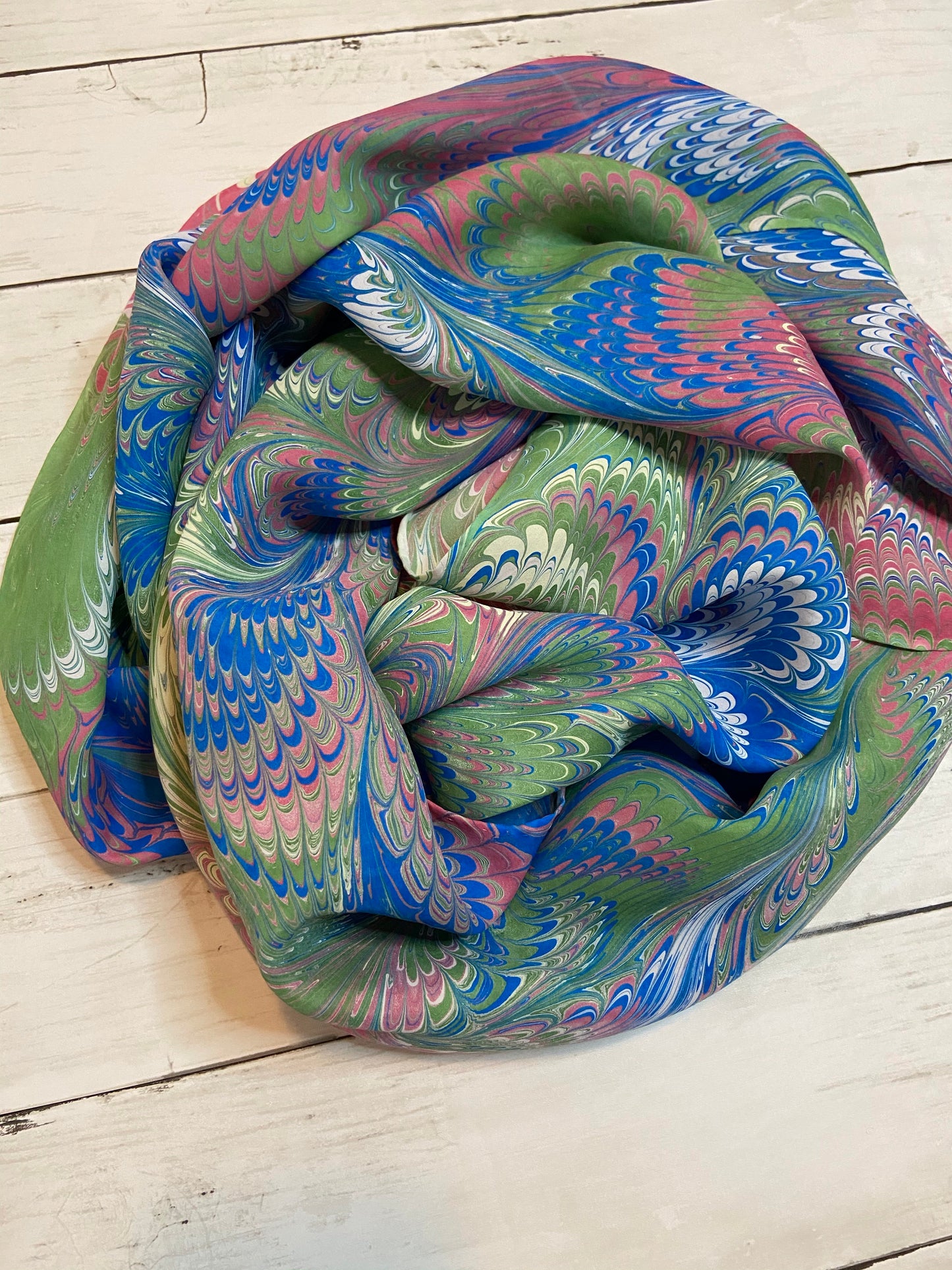 Blue, Green, Pink and White Silk Scarf "Amanda"
