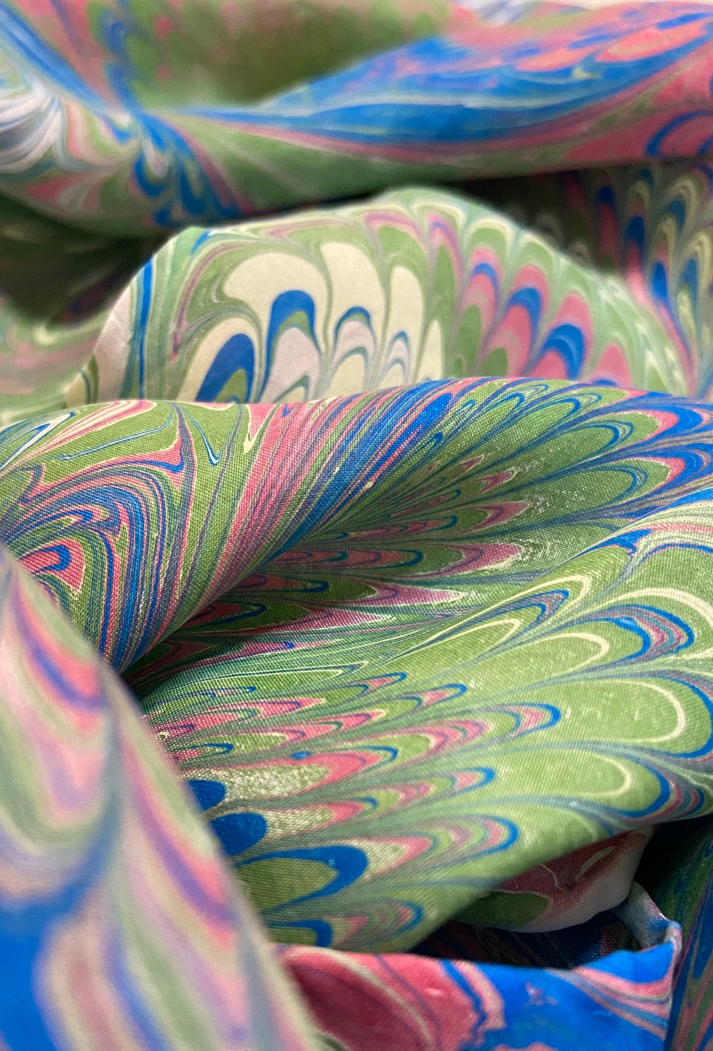 Blue, Green, Pink and White Silk Scarf "Amanda"