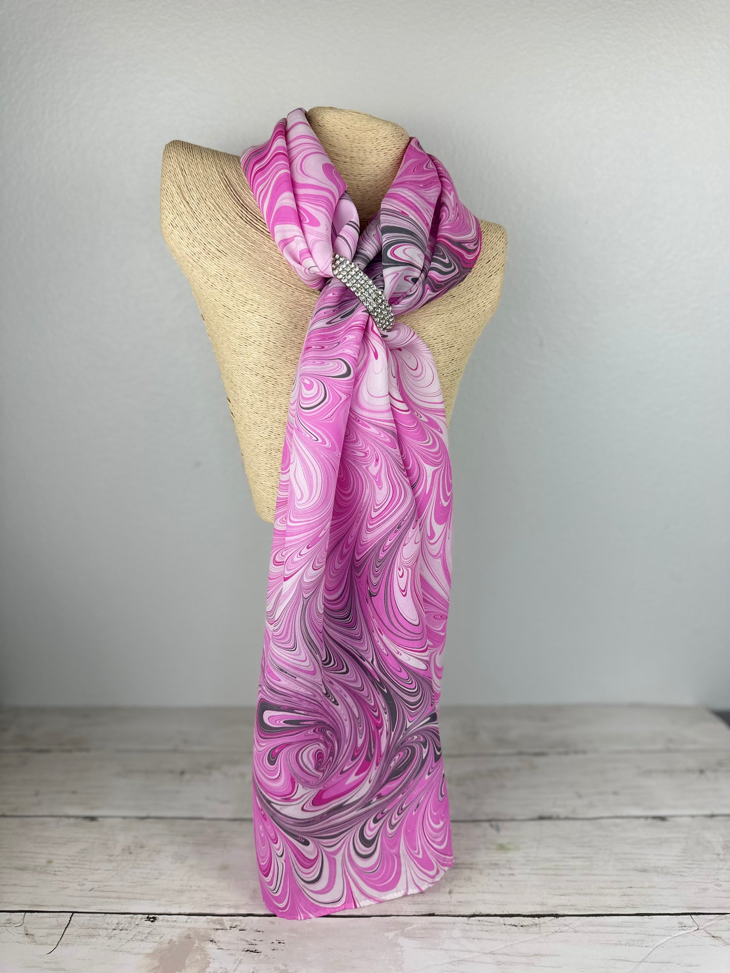 Pink, Gray and White Silk Scarf "Barbi"