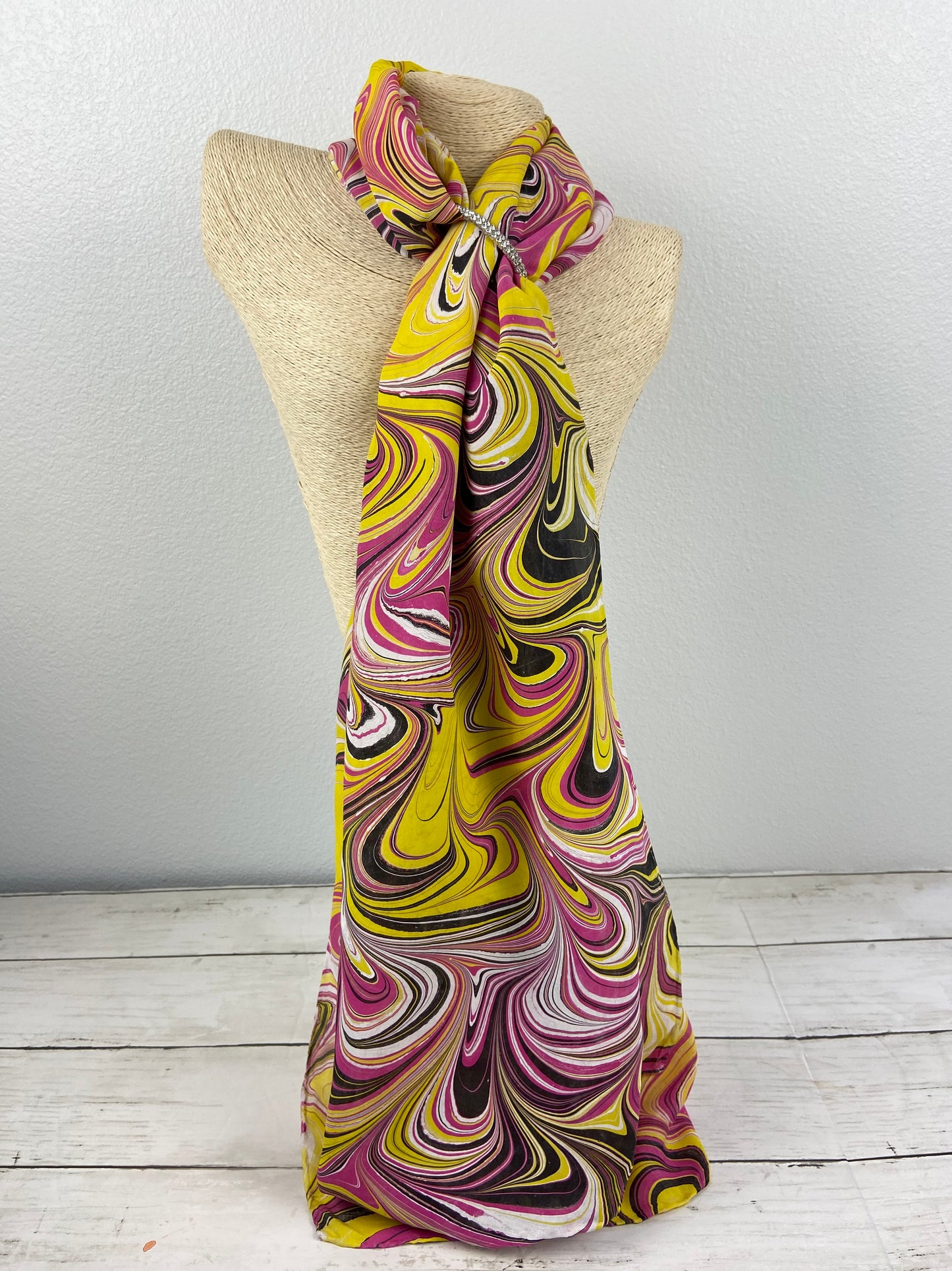 Pink, Black, Yellow and White Silk Scarf "Christina"