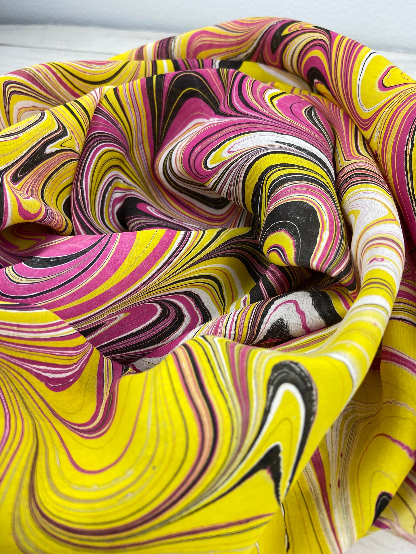 Pink, Black, Yellow and White Silk Scarf "Christina"