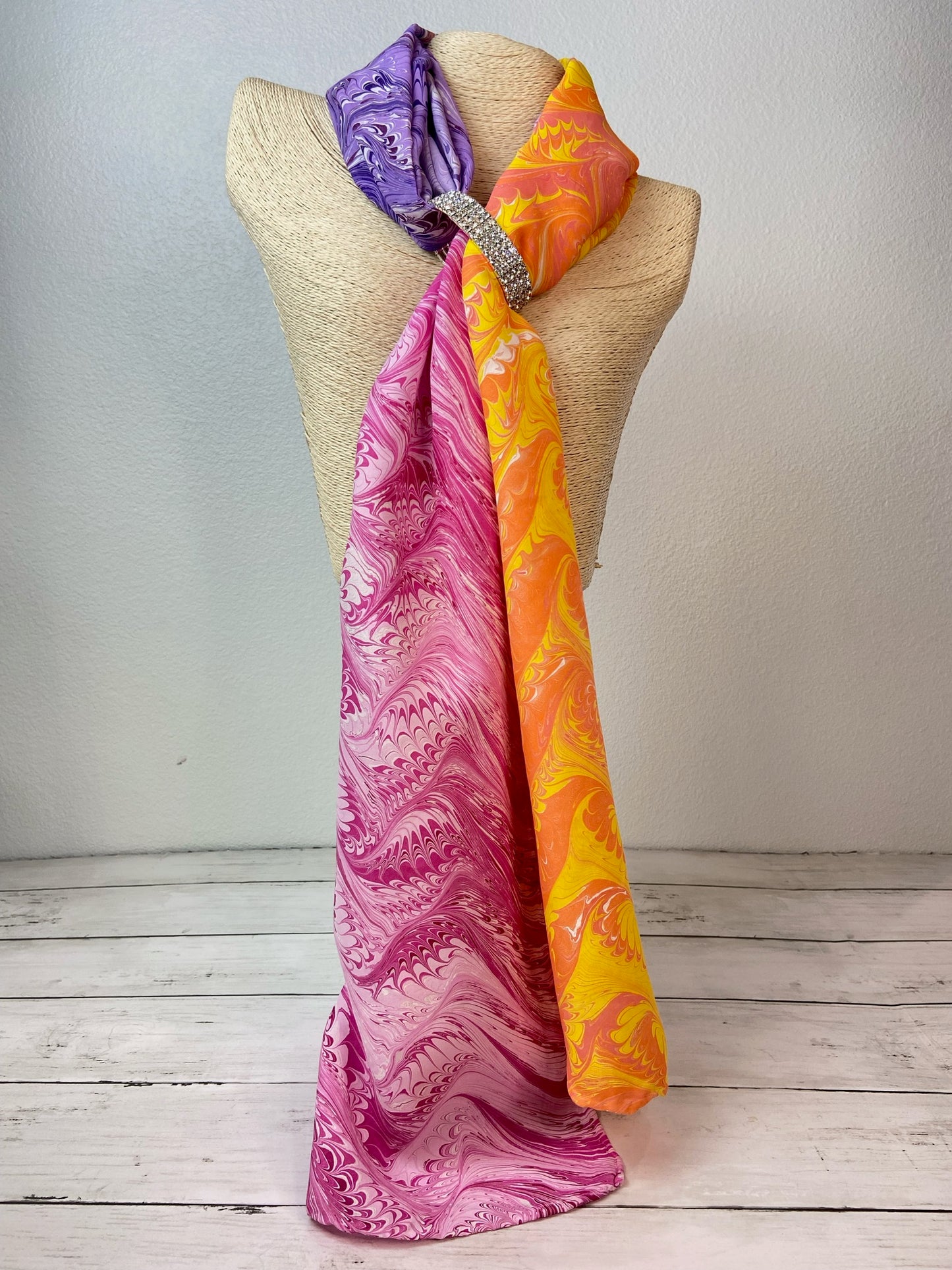 Pink, Coral, Yellow, Purple and White Silk Scarf "Dawn"