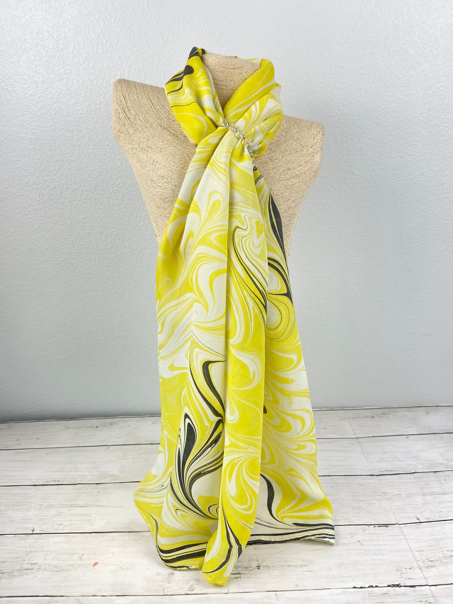 Yellow, Black and White Silk Scarf "Gilda"
