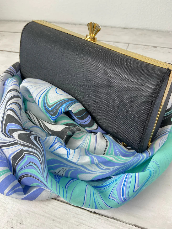 Seafoam, Periwinkle, Royal Blue Silk Scarf "Marissa"