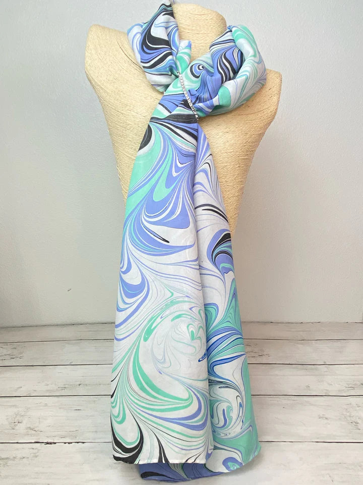 Seafoam, Periwinkle, Royal Blue Silk Scarf "Marissa"