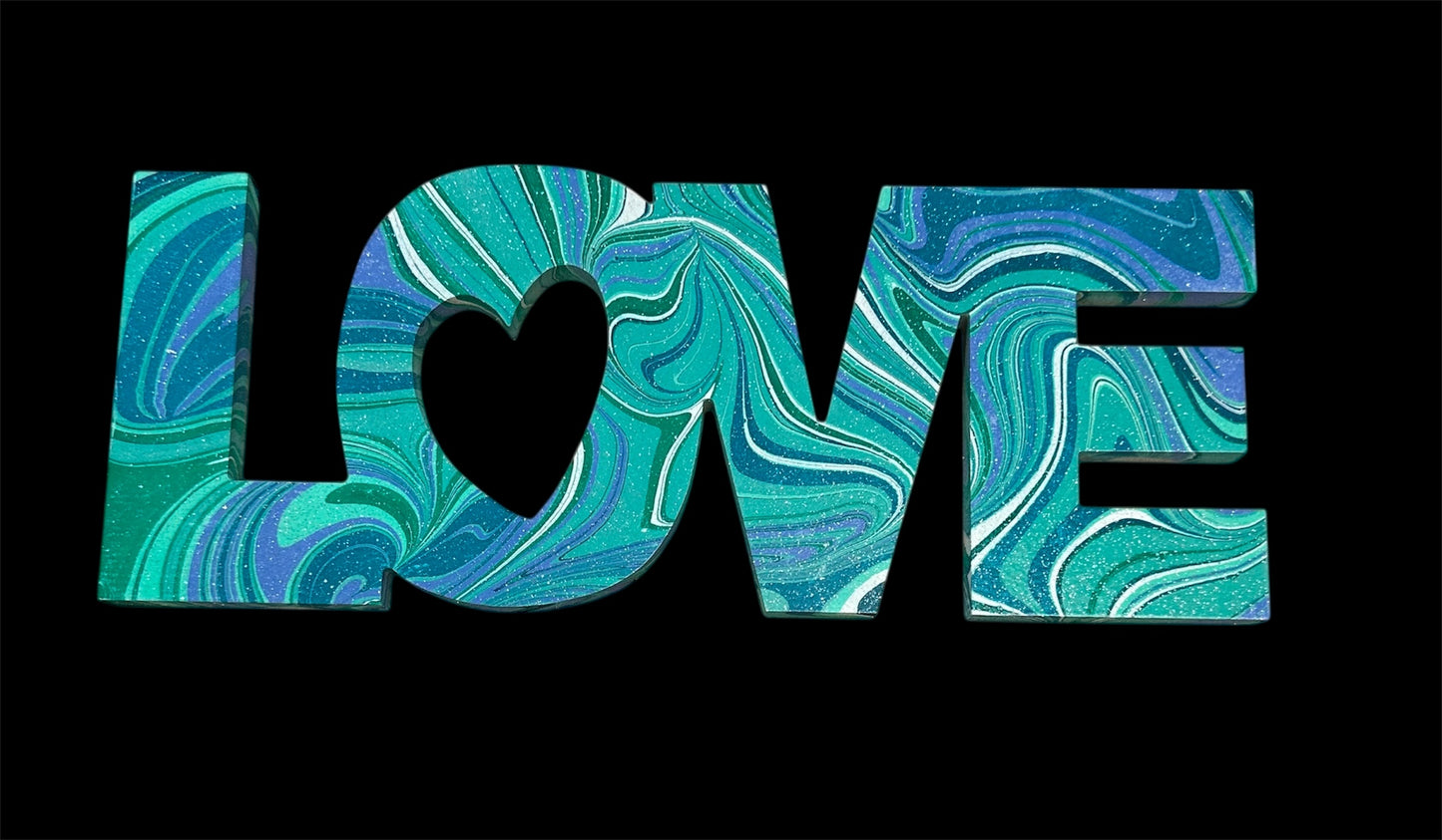 Handcrafted LOVE Marbled Sign - Bright Home Art Decor