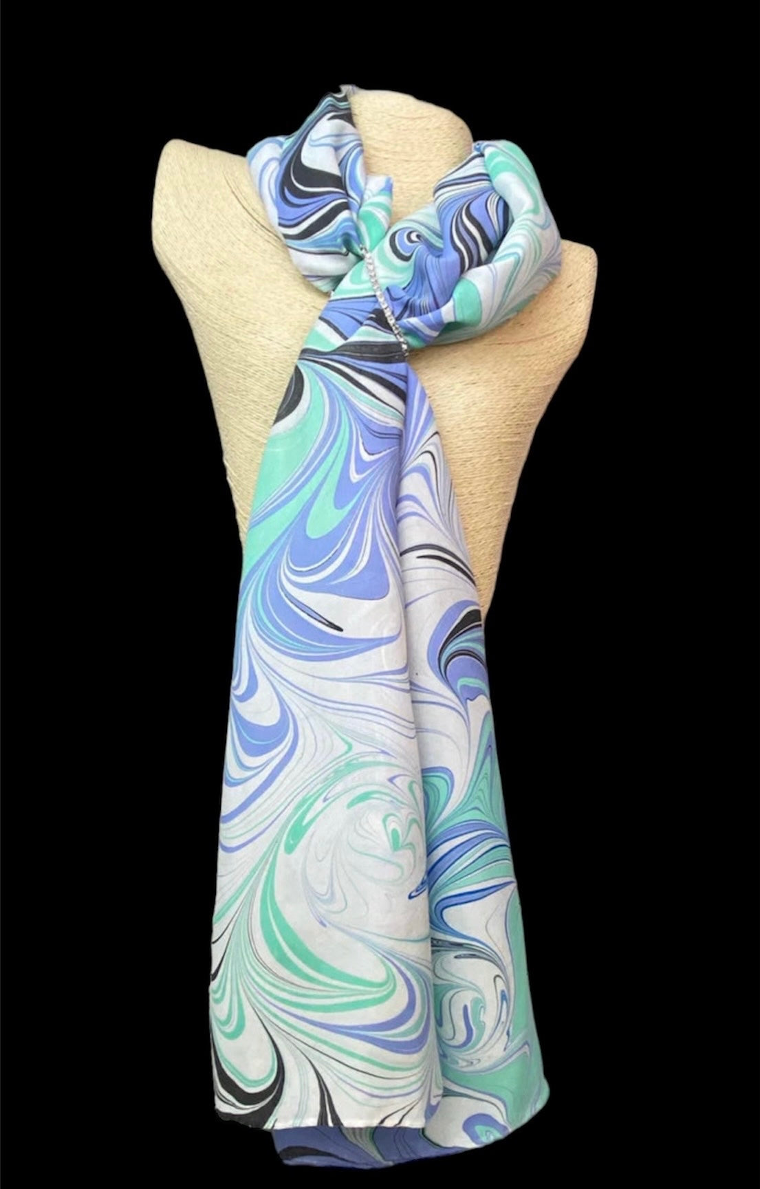 Seafoam, Periwinkle, Royal Blue Silk Scarf "Marissa"