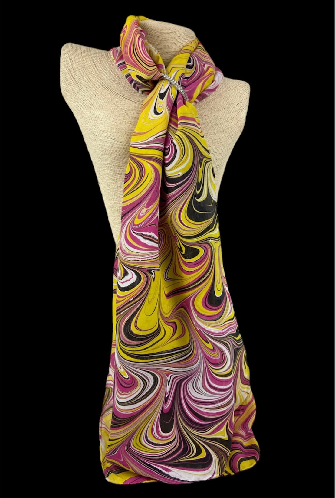 Pink, Black, Yellow and White Silk Scarf "Christina"