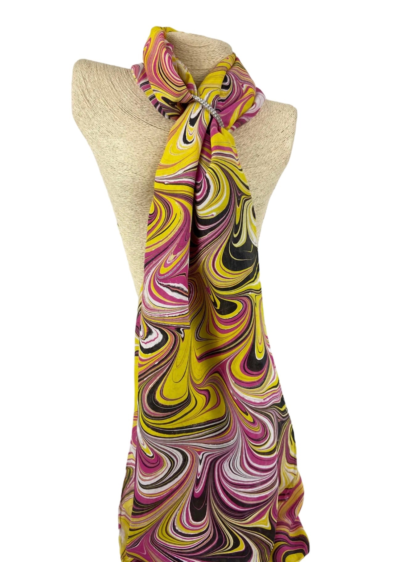 Pink, Black, Yellow and White Silk Scarf "Christina"