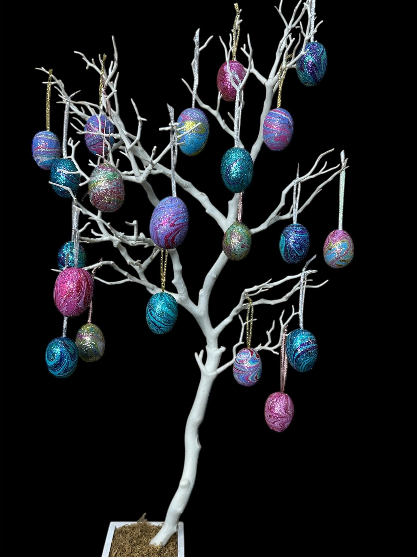 Whimsical Water Marbled Easter Egg Ornaments - Glitter Spring Decor
