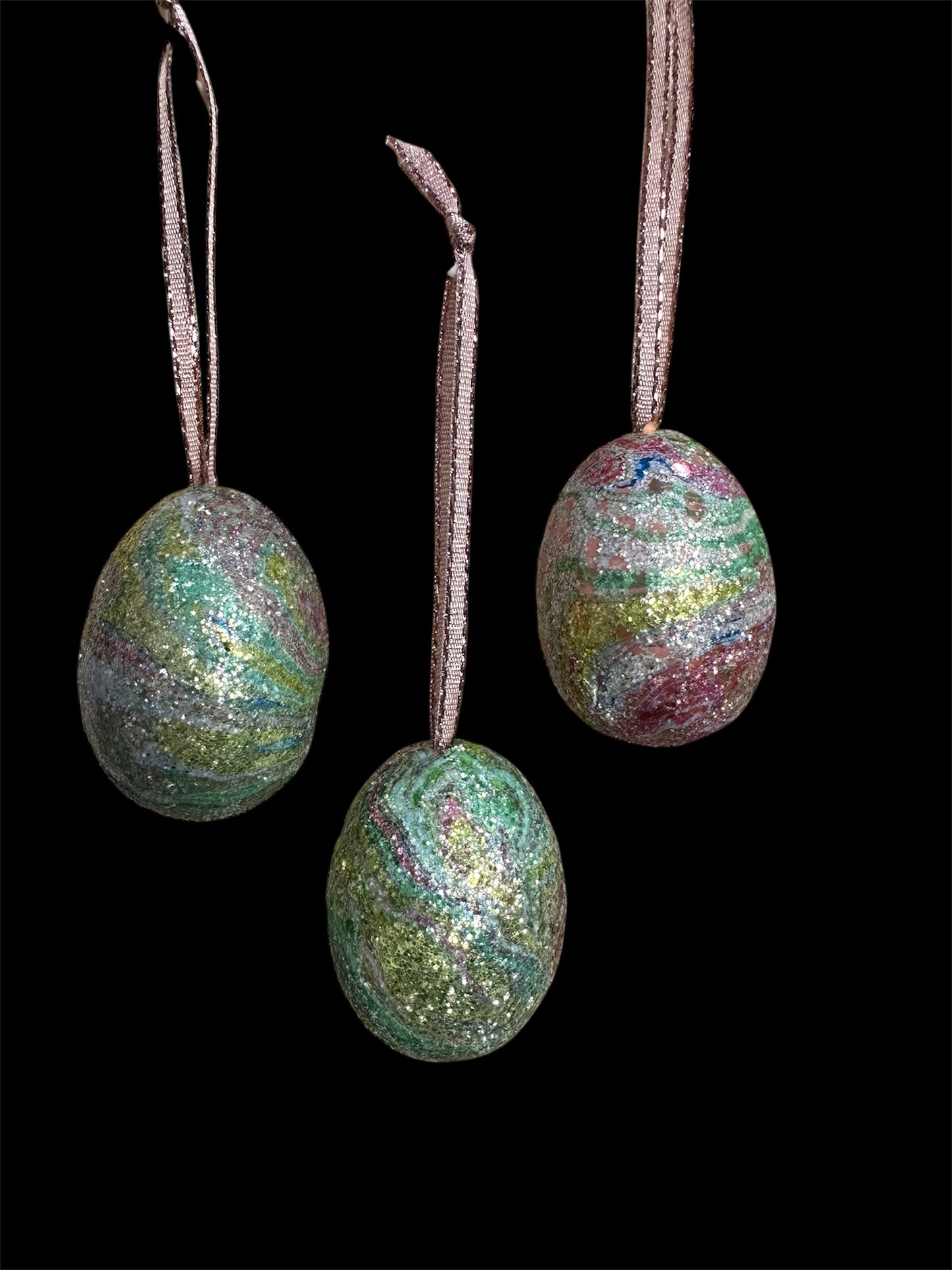 Whimsical Water Marbled Easter Egg Ornaments - Glitter Spring Decor