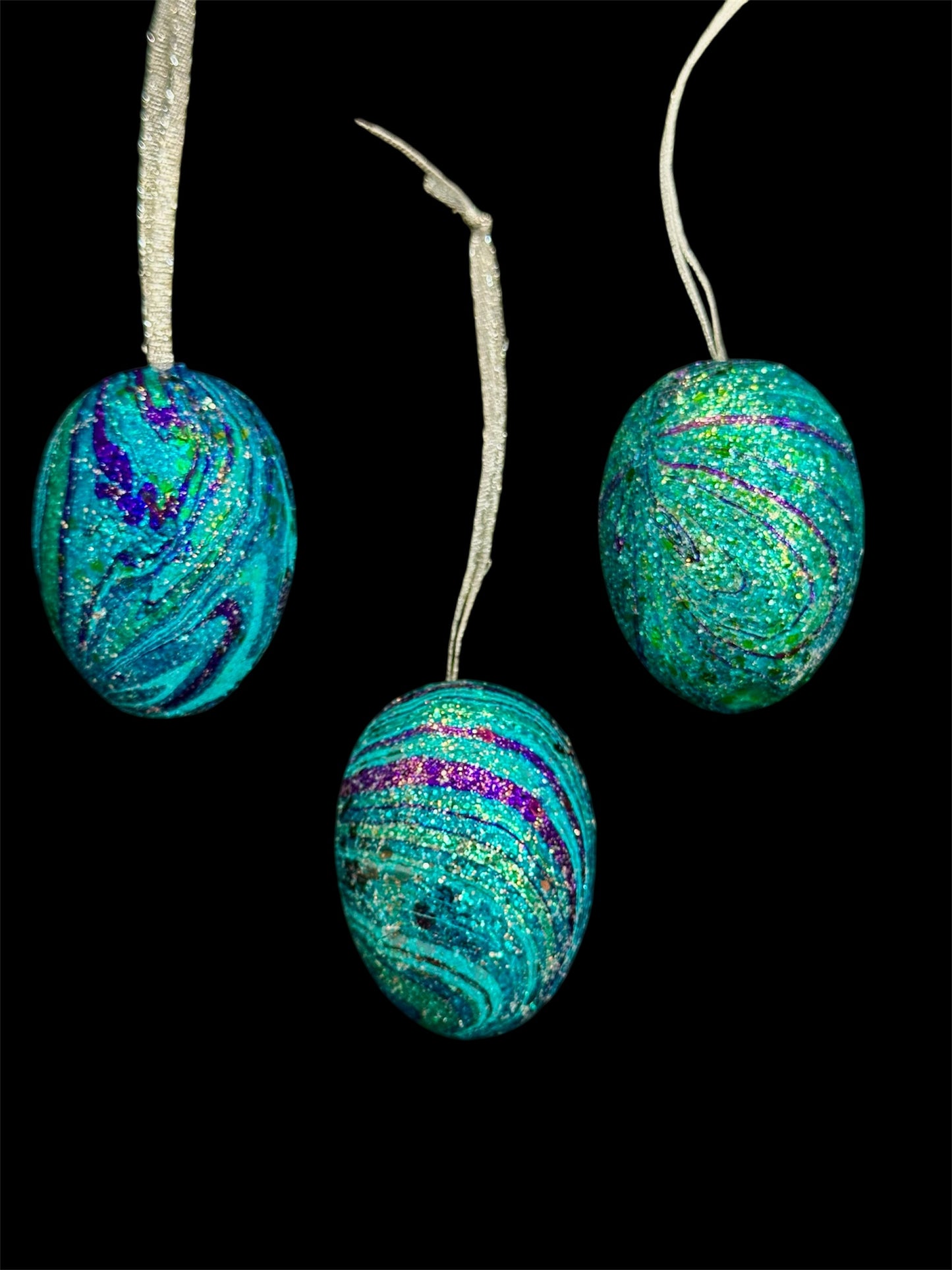 Whimsical Water Marbled Easter Egg Ornaments - Glitter Spring Decor