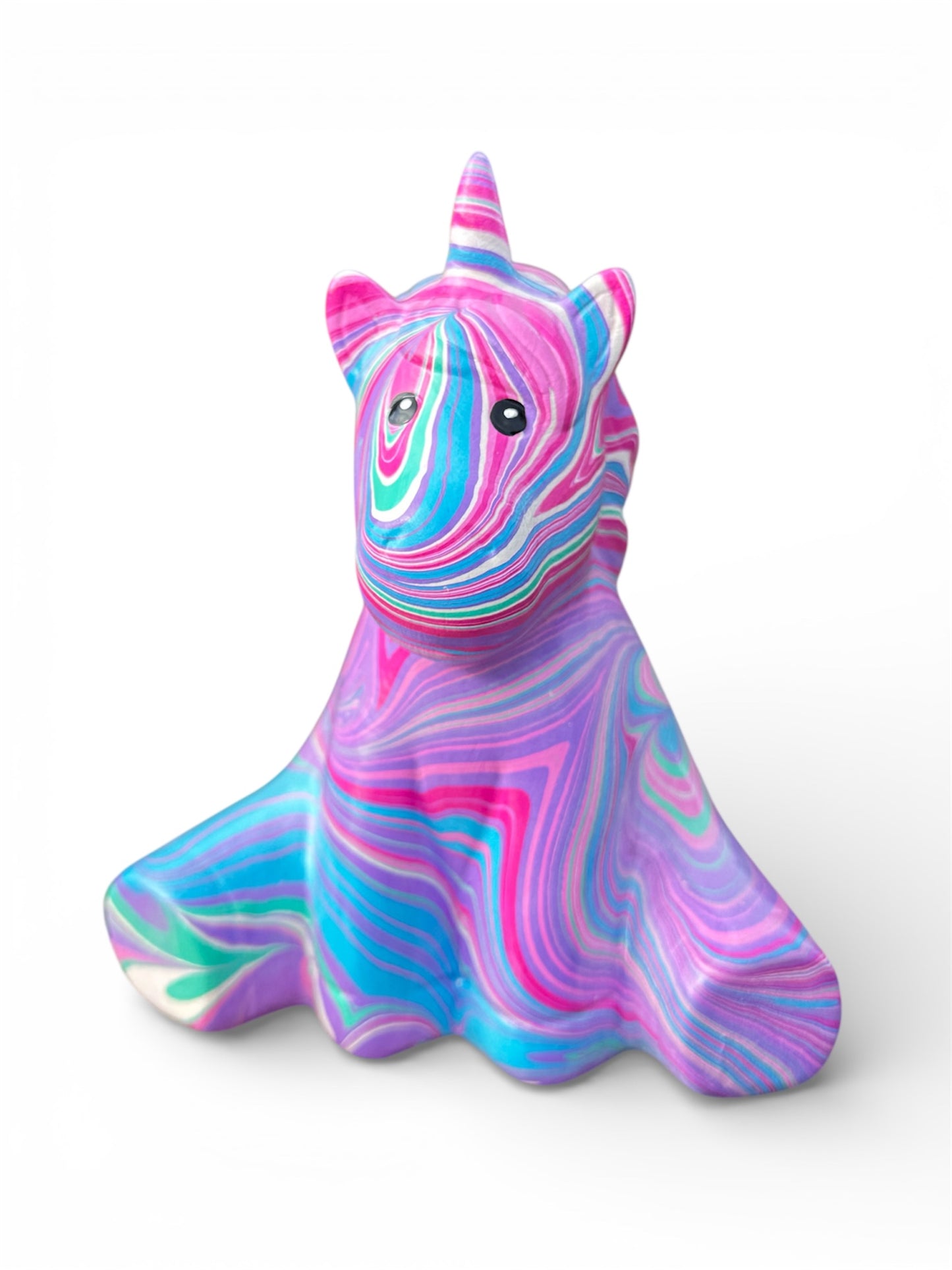 Pastel Rainbow Water-Marbled Ceramic Unicorns | Handmade Whimsical Decor