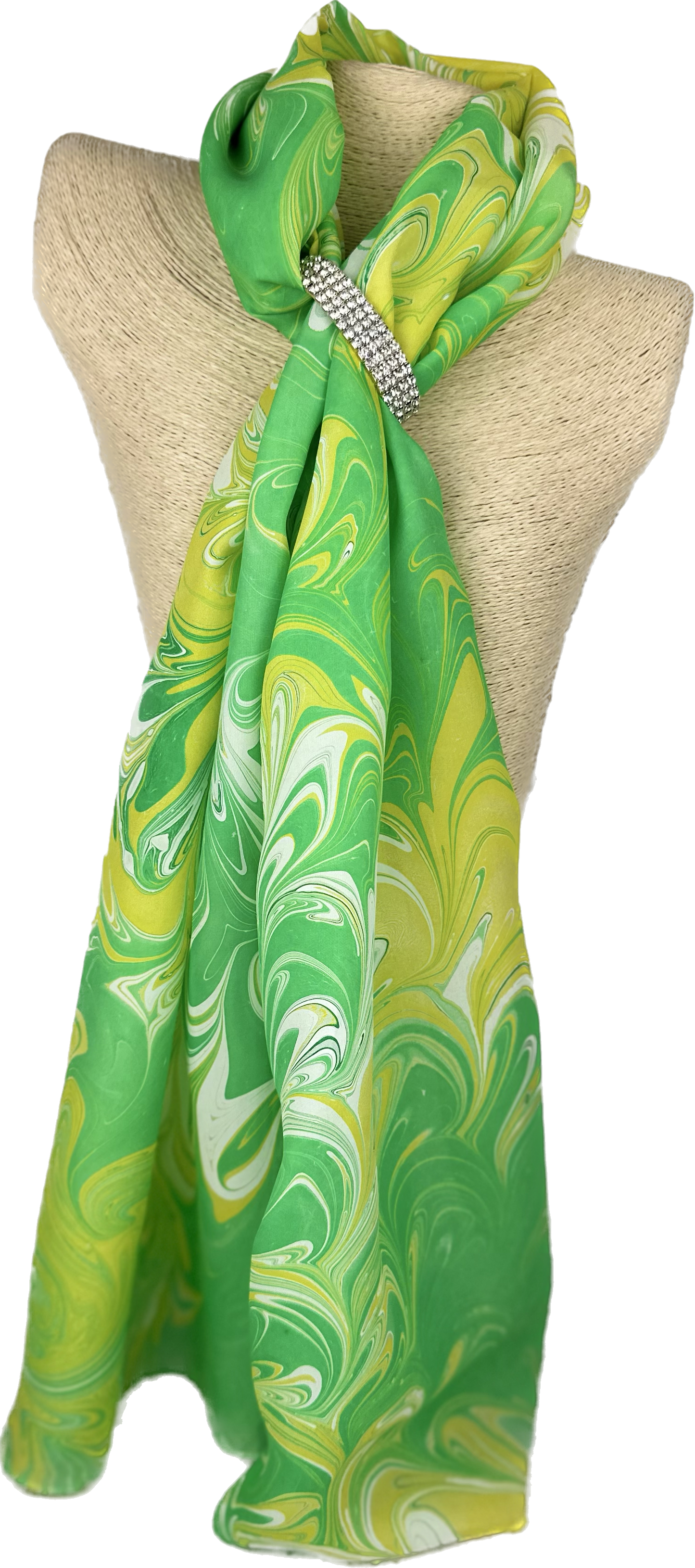 Yellow, Green and White Silk Scarf "Allie”