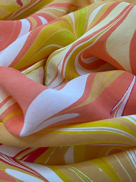 Yellow, Coral and White Silk Scarf "Lola"