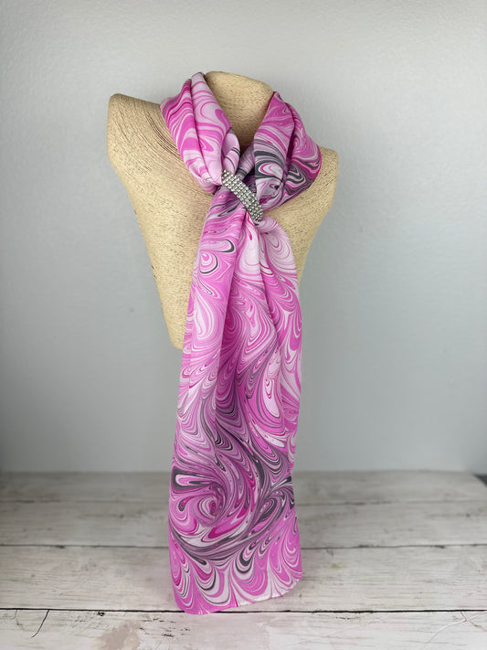 Pink, Gray and White Silk Scarf "Barbi"
