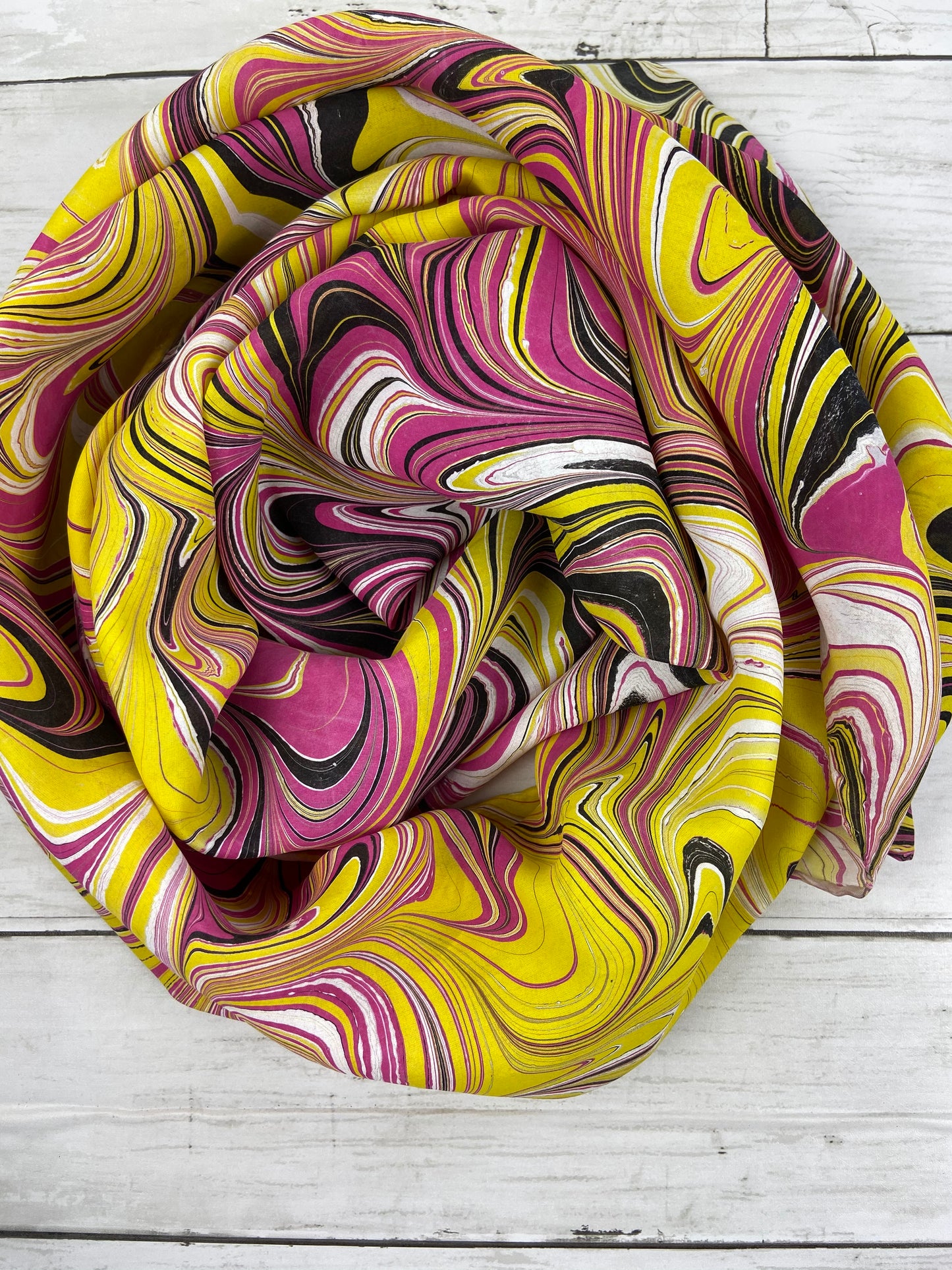 Pink, Black, Yellow and White Silk Scarf "Christina"