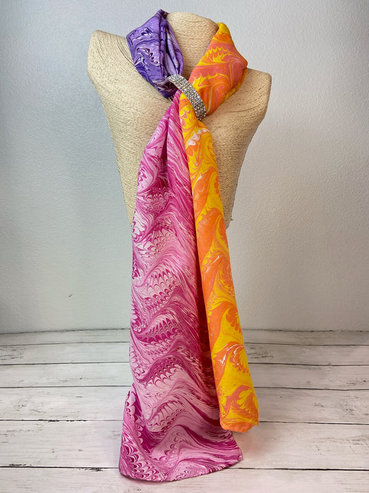 Pink, Coral, Yellow, Purple and White Silk Scarf "Dawn"