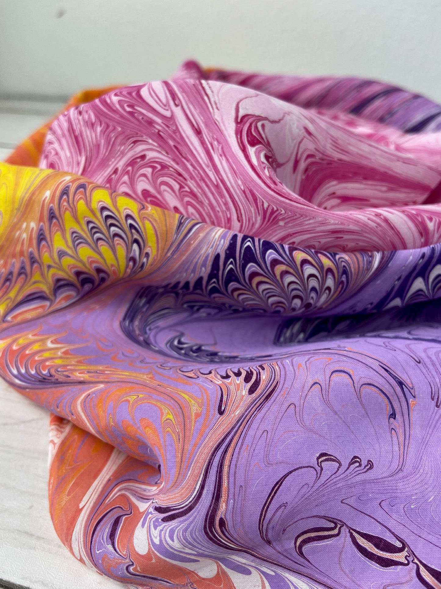 Pink, Coral, Yellow, Purple and White Silk Scarf "Dawn"