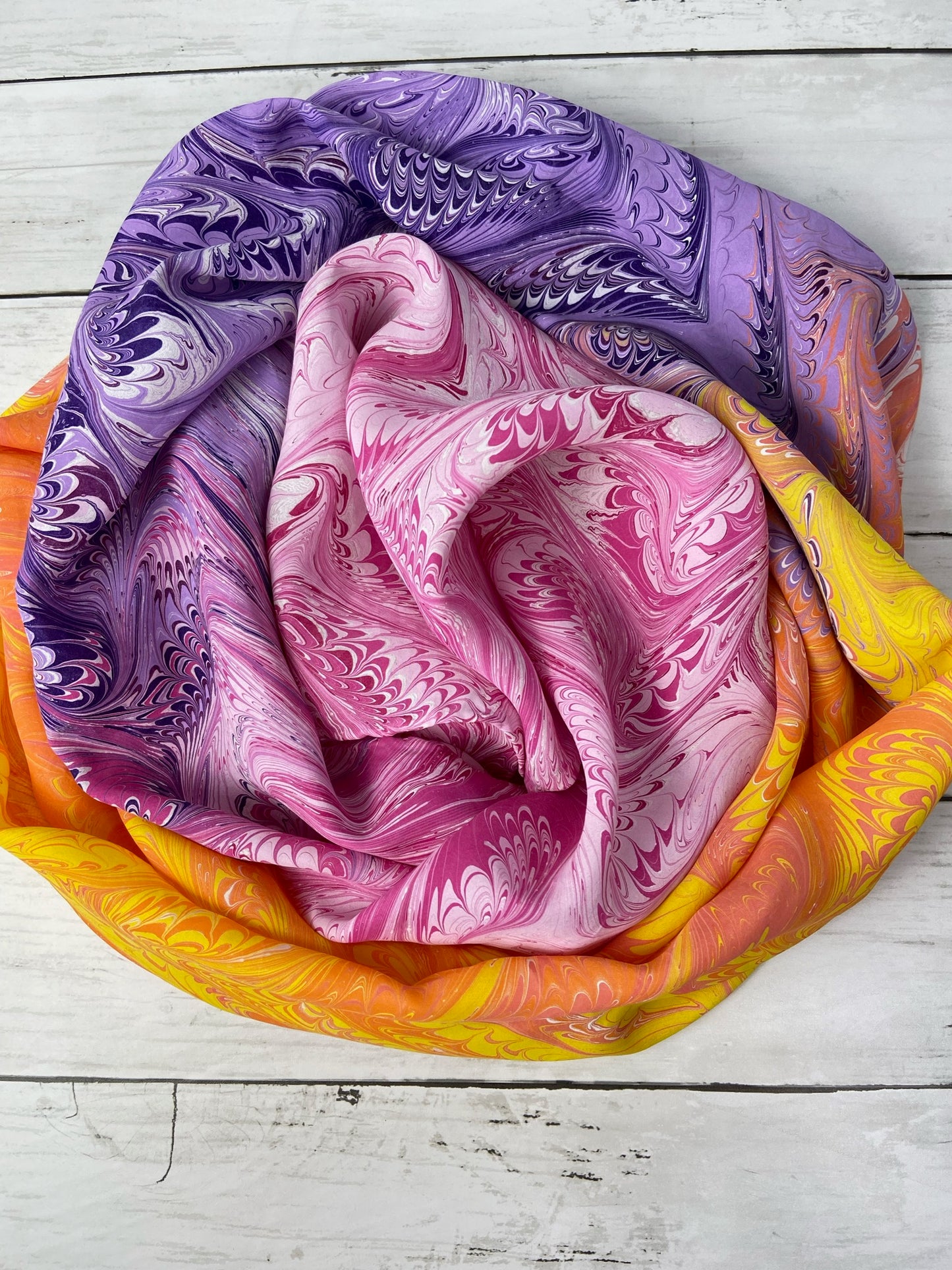 Pink, Coral, Yellow, Purple and White Silk Scarf "Dawn"