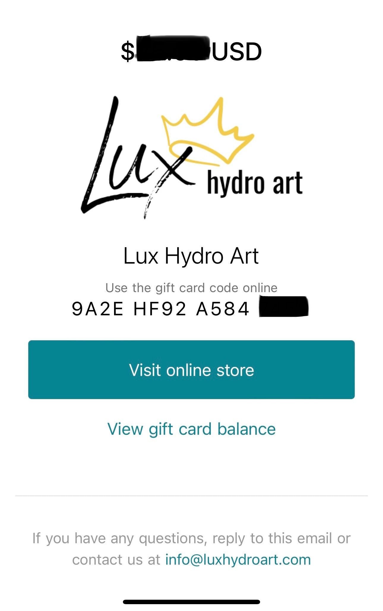 Lux Hydro Art Gift Card