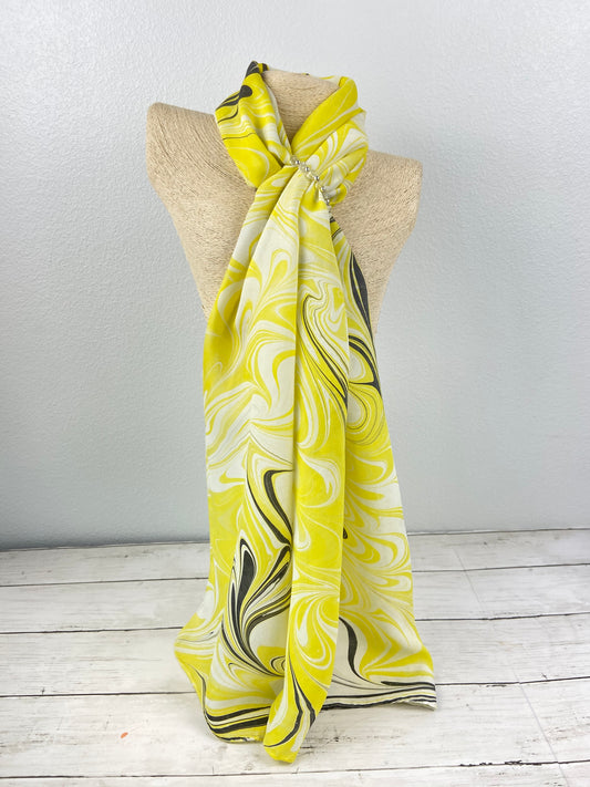 Yellow, Black and White Silk Scarf "Gilda"