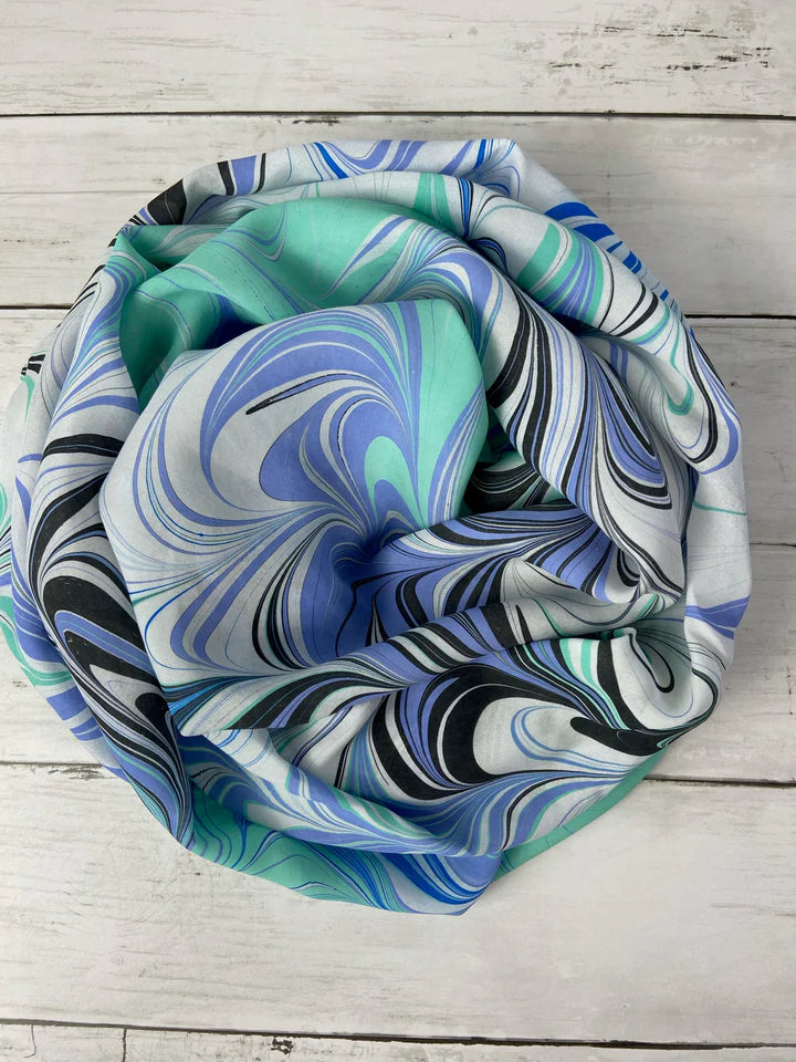 Seafoam, Periwinkle, Royal Blue Silk Scarf "Marissa"