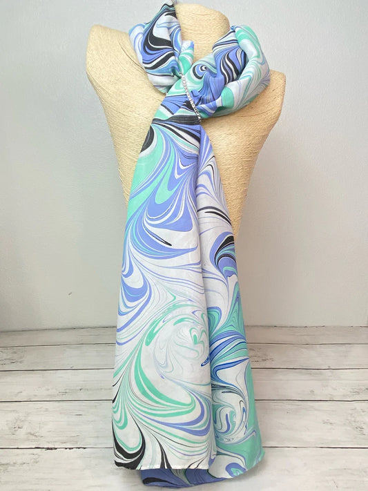Seafoam, Periwinkle, Royal Blue Silk Scarf "Marissa"