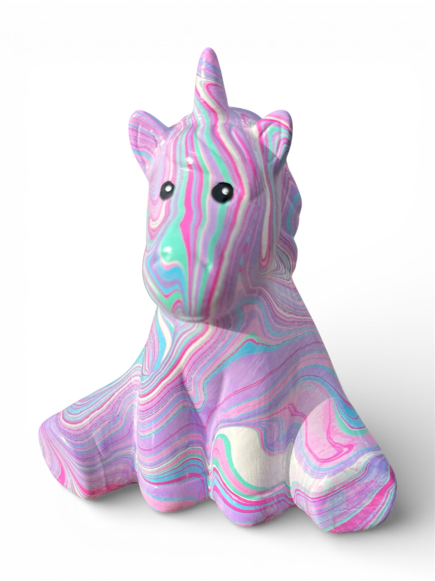 Pastel Rainbow Water-Marbled Ceramic Unicorns | Handmade Whimsical Decor